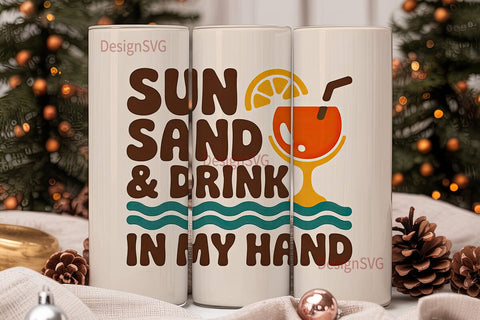 Sun Sand & Drink Tumbler Wrap Sublimation DesignSVG 
