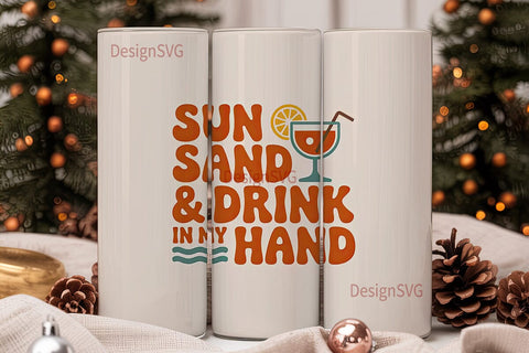 Sun Sand & Drink Tumbler Wrap Sublimation DesignSVG 
