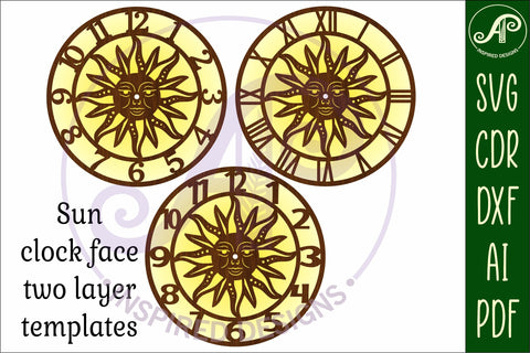 Sun themed clock wall clock laser cut files SVG APInspireddesigns 