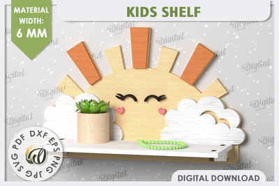 Sun Wall Shelf Laser Cut Design. Shelf for Kids Room SVG SVG Evgenyia Guschina 