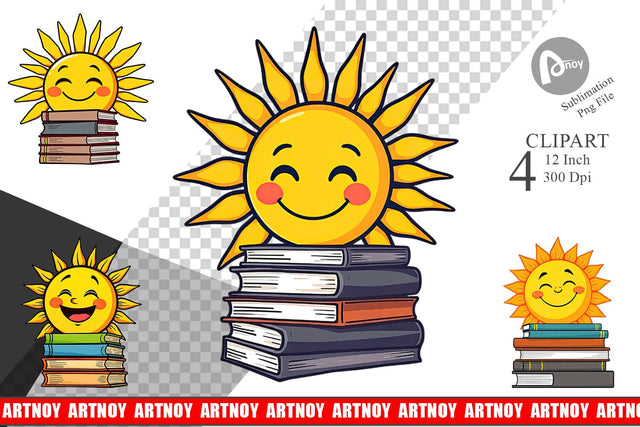 Sun with Books Clipart Sublimation artnoy 