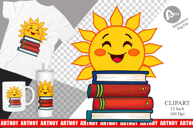 Sun with Books Clipart Sublimation artnoy 