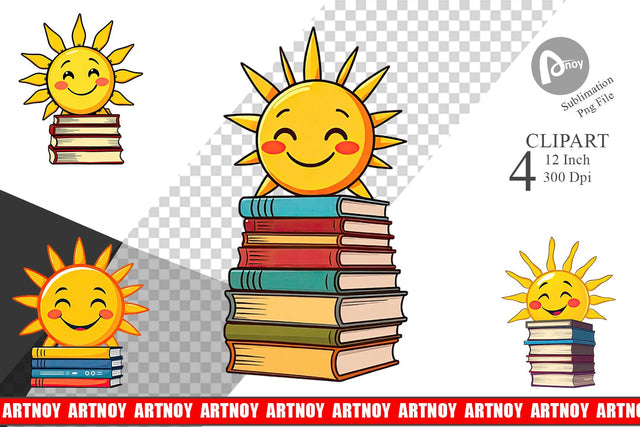 Sun with Books Clipart Sublimation artnoy 