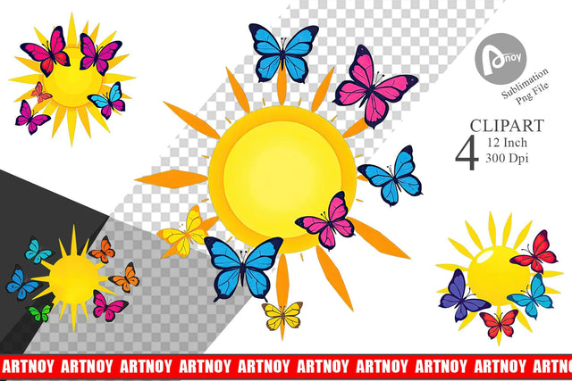 Sun with Butterfly Clipart Sublimation artnoy 