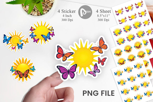 Sun with Butterfly Sticker Sublimation artnoy 