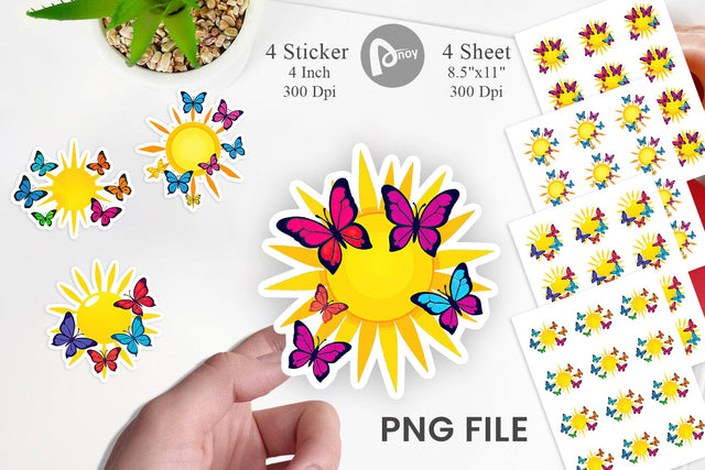 Sun with Butterfly Sticker Sublimation artnoy 