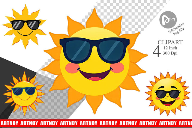 Sun with Sunglasses Clipart Sublimation artnoy 