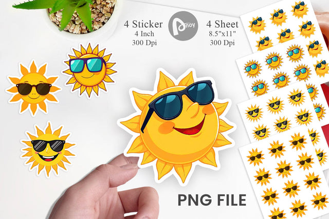 Sun with Sunglasses Sticker Sublimation artnoy 