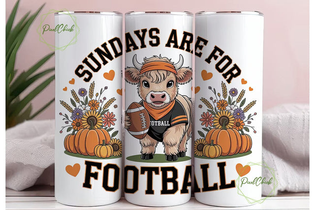 Sunday Football Cow 20oz Tumbler Wrap Sublimation PixelChick 