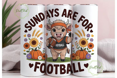 Sunday Football Cow 20oz Tumbler Wrap Sublimation PixelChick 