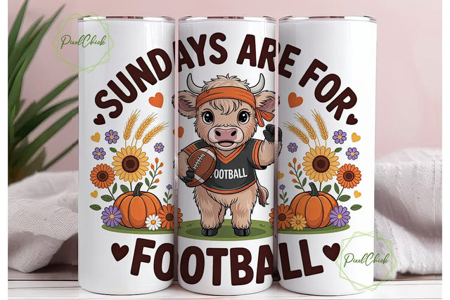 Sunday Football Cow 20oz Tumbler Wrap Sublimation PixelChick 