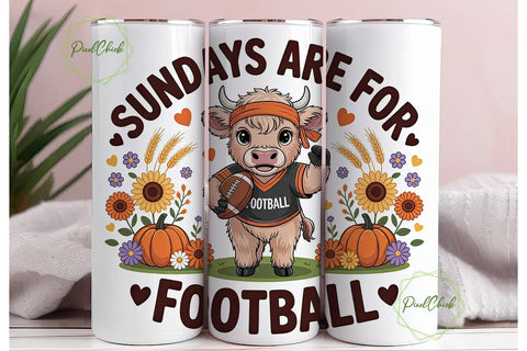 Sunday Football Cow 20oz Tumbler Wrap Sublimation PixelChick 