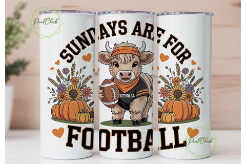 Sunday Football Cow 20oz Tumbler Wrap Sublimation PixelChick 
