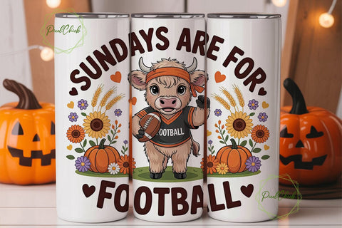 Sunday Football Cow 20oz Tumbler Wrap Sublimation PixelChick 