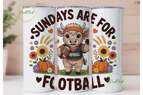 Sunday Football Cow 20oz Tumbler Wrap Sublimation PixelChick 