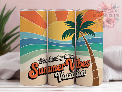 Sunday Summer Vibes 20oz Tumbler, Sunday Summer Vibes, Vacation Beach Scene, Sublimation Tumbler Wrap, 20oz Tumbler, Fun Summer Gift, Tropical Coastal Style Sublimation Li Zamperini 