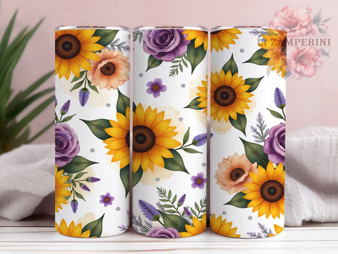 Sunflower 20oz Tumbler Wrap, 20oz Sublimation Design, Floral Tumbler, Seamless Pattern Tumbler, Summer Tumbler, Botanical Tumbler Wrap, Flower Lover Gift Sublimation Li Zamperini 