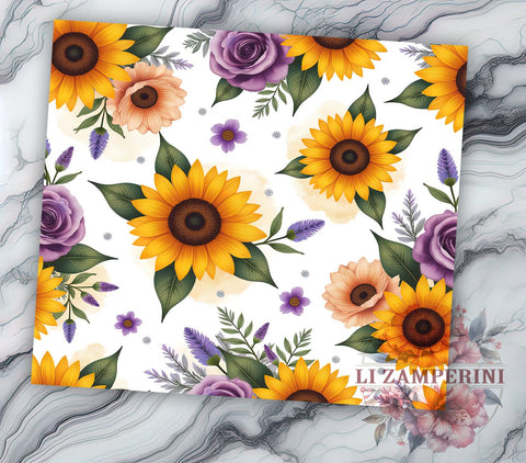 Sunflower 20oz Tumbler Wrap, 20oz Sublimation Design, Floral Tumbler, Seamless Pattern Tumbler, Summer Tumbler, Botanical Tumbler Wrap, Flower Lover Gift Sublimation Li Zamperini 