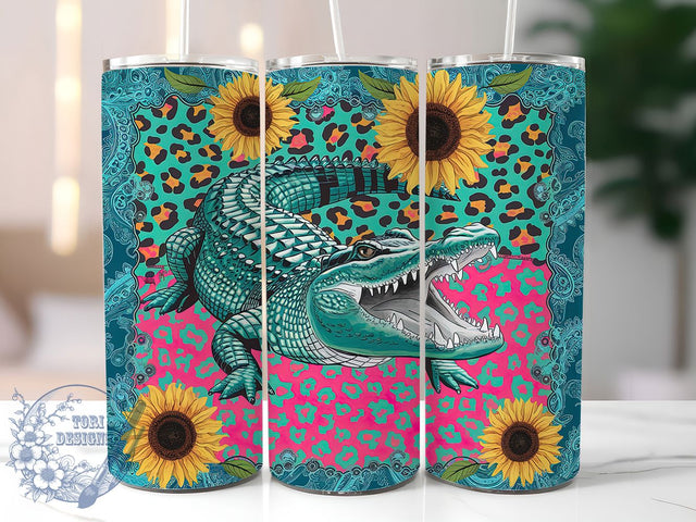 Sunflower Alligator Tumbler Wrap, Sunflower Gator Tumbler, 20oz Sublimation Tumbler, Swamp Animal Tumbler, Floral Alligator Design, Southern Wildlife Tumbler, Unique Nature Tumbler Sublimation ToriDesigns 