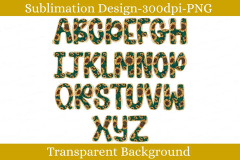 Sunflower Alphabet Set, Hand Drawn Doodle Sublimation Alpha, A-Z Letter Set Sublimation Keepsake Treasures Designs LLC. 