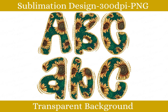 Sunflower Alphabet Set, Hand Drawn Doodle Sublimation Alpha, A-Z Letter Set Sublimation Keepsake Treasures Designs LLC. 