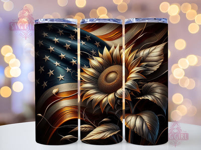 Sunflower American Flag 20oz Tumbler Wrap Sublimation Design, Straight Tapered Tumbler Wrap, Sunflower Tumbler Png, Instant Digital Download Sublimation SvggirlplusArt 