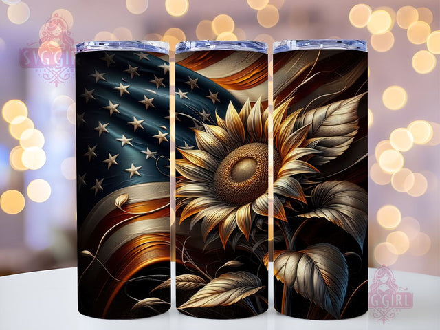 Sunflower American Flag 20oz Tumbler Wrap Sublimation Design, Straight Tapered Tumbler Wrap, Sunflower Tumbler Png, Instant Digital Download Sublimation SvggirlplusArt 