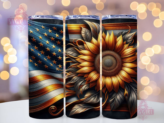 Sunflower American Flag 20oz Tumbler Wrap Sublimation Design, Straight Tapered Tumbler Wrap, Sunflower Tumbler Png, Instant Digital Download Sublimation SvggirlplusArt 