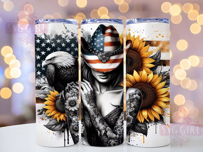 Sunflower American Flag Tattoo Tumbler Wrap, American Flag Wrap, Tattoo Girl Sublimation, USA Patriotic Design, Floral Flag Cup, Independence Day Tumbler, Boho Tattoo Mug Sublimation SvggirlplusArt 