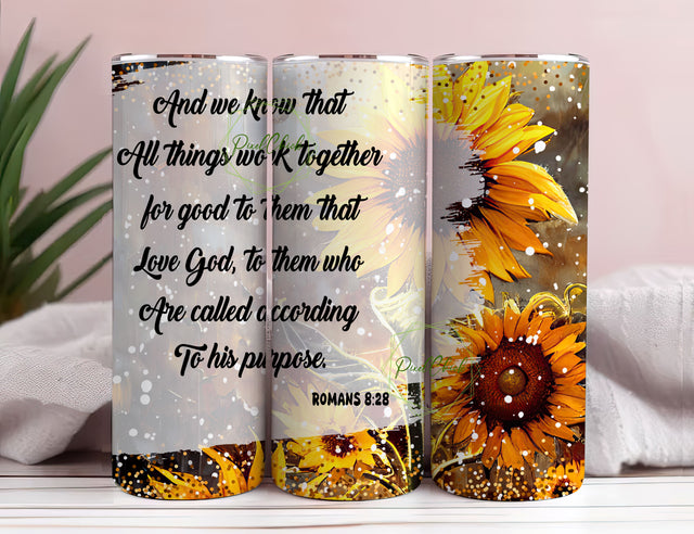 Sunflower and Bible Verse Tumbler Sublimation PixelChick 