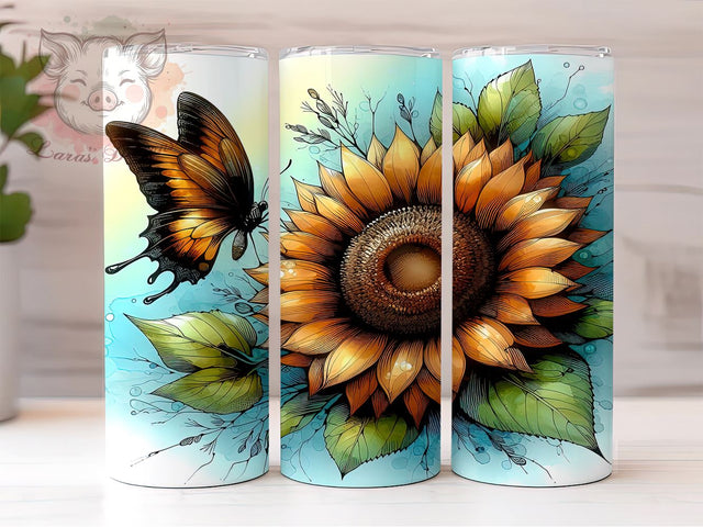 Sunflower and Butterfly 20oz Tumbler Png, Straight & Tapered Tumbler Png, Flower Butterfly Tumbler Png, Digital Download PNG Sublimation Lara' s Designs 