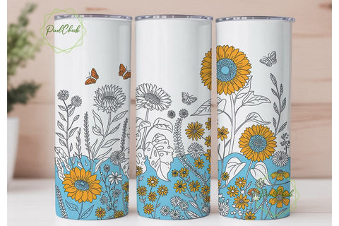 Sunflower and Butterfly Floral Tumbler Sublimation PixelChick 
