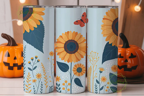 Sunflower and Butterfly Floral Tumbler Sublimation PixelChick 
