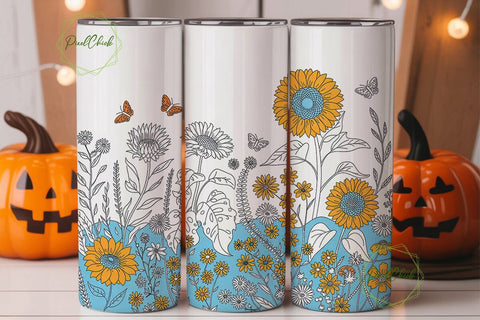 Sunflower and Butterfly Floral Tumbler Sublimation PixelChick 