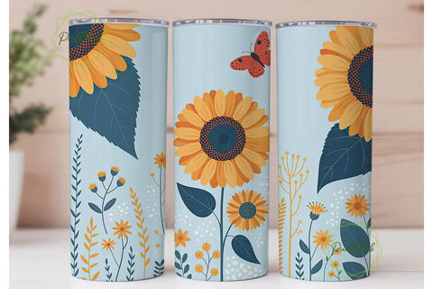 Sunflower and Butterfly Floral Tumbler Sublimation PixelChick 