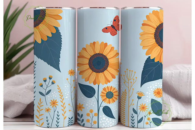 Sunflower and Butterfly Floral Tumbler Sublimation PixelChick 