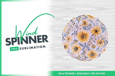Sunflower And Foliage Floral Pattern Wind Spinner Round Png Sublimation Regulrcrative 