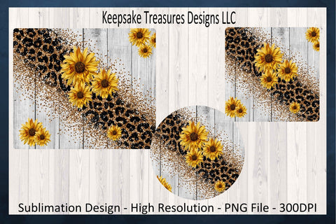 Sunflower and Leopard Mouse Pad Template & Coasters, Gold Glitter and Wooden Background, Sublimation PNG, Coaster Sublimation Template, Digital Download, PNG Printable Sublimation Keepsake Treasures Designs LLC. 