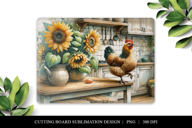 Sunflower and Rooster Cutting Board Sublimation Design Sublimation BijouBay 