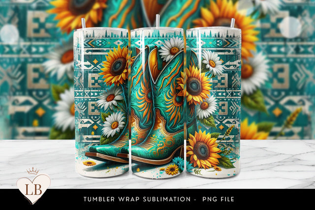 Sunflower and Western Boot Tumbler Wrap Sublimation BijouBay 