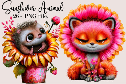 Sunflower Animal Clipart Clipart Bundle. Sublimation SVGArt 
