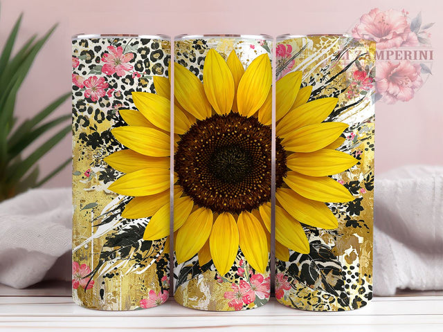 Sunflower Animal Print 20oz Tumbler, Animal Print Design, Sublimation Wrap, Floral Animal Drinkware, Custom Sunflower Tumbler, Cute Animal Print Decor, Rustic Floral Tumbler Sublimation Li Zamperini 
