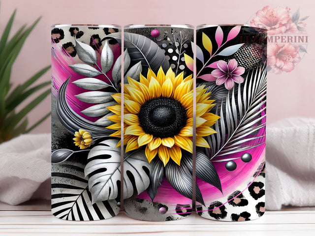 Sunflower Animal Print 20oz Tumbler, Animal Print Design, Sublimation Wrap, Floral Animal Drinkware, Custom Sunflower Tumbler, Cute Animal Print Decor, Rustic Floral Tumbler Sublimation Li Zamperini 