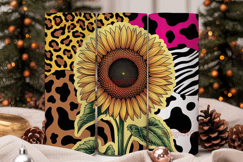 Sunflower Animal Print 20oz Tumbler Wrap Sublimation DesignSVG 