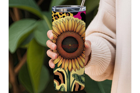 Sunflower Animal Print 20oz Tumbler Wrap Sublimation DesignSVG 