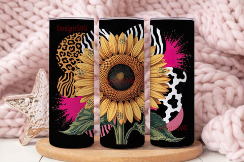 Sunflower Animal Print 20oz Tumbler Wrap Sublimation DesignSVG 