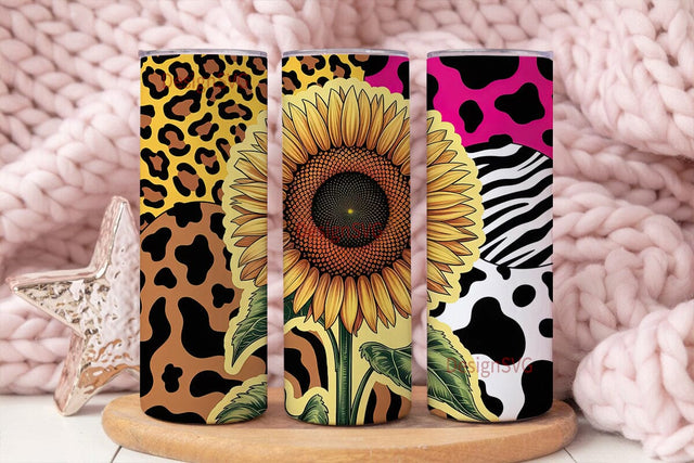 Sunflower Animal Print 20oz Tumbler Wrap Sublimation DesignSVG 