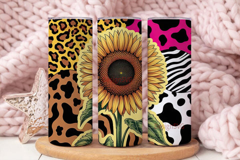 Sunflower Animal Print 20oz Tumbler Wrap Sublimation DesignSVG 