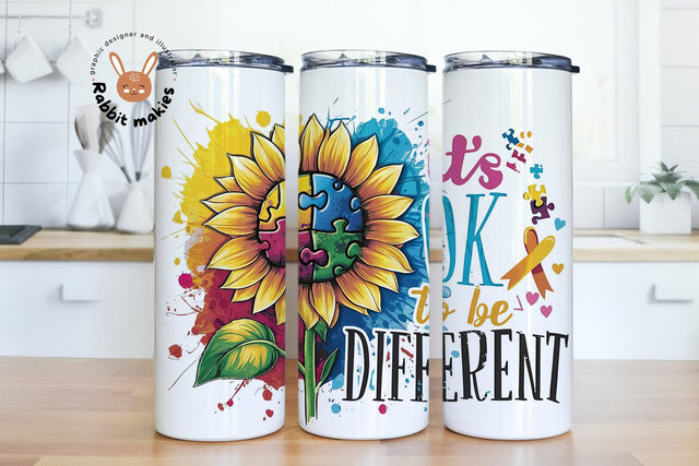 Sunflower Autism Awareness Tumbler Wrap 20oz Skinny Tumbler PNG Sublimation Design Autism Sublimation Rabbitmakies 