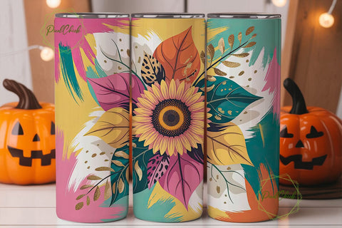 Sunflower Autumn Leaves 20oz Tumbler Sublimation PixelChick 